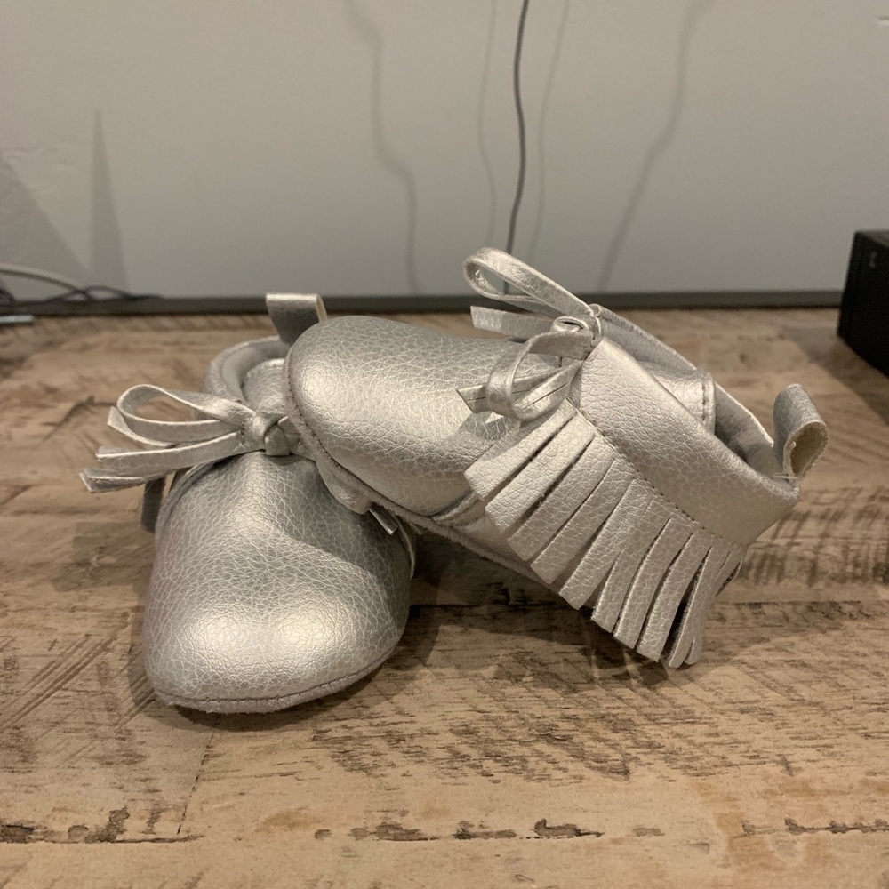 Silver infant moccasins